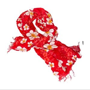 Red and white flower print Hawaiian hibiscus scarf